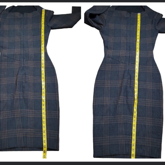 ZARA blogger favorite Tartan Plaid Wiggle Pencil Dress  brown bodycon stretch S - Picture 15 of 16